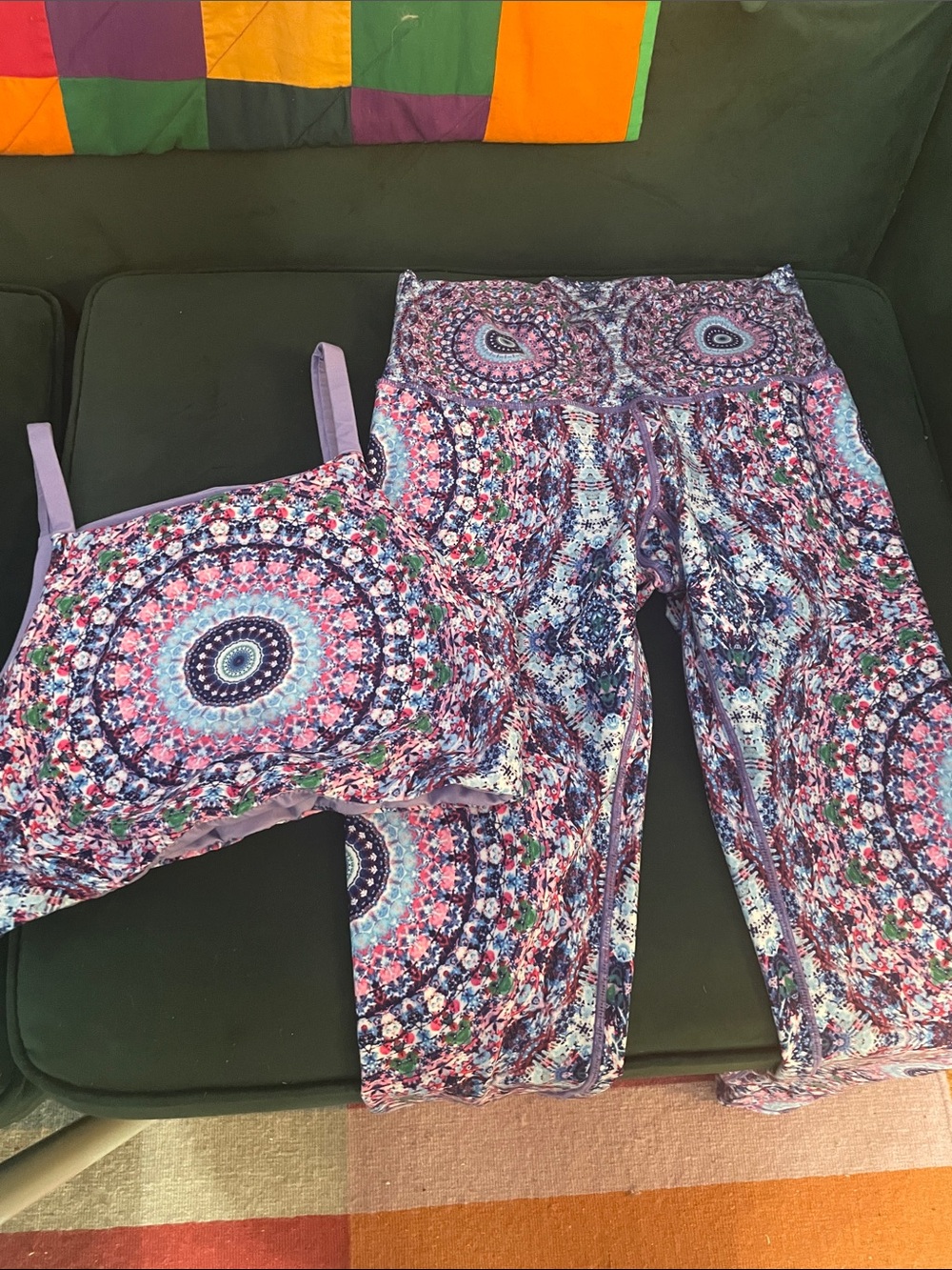 Wolven Purple Floral Mandala Sports Bra and Leggings Set